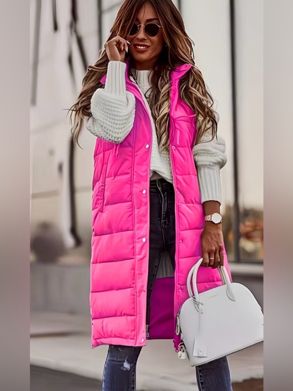 New Bright Pink Puffer Vest XL